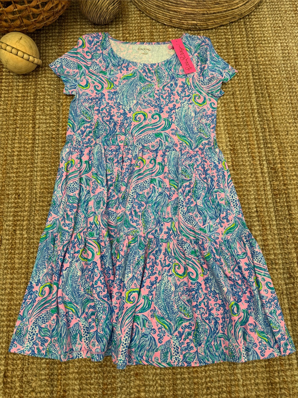 Lilly Pulitzer Pink, Blue & Green Swirl Print Short Sleeve Dress